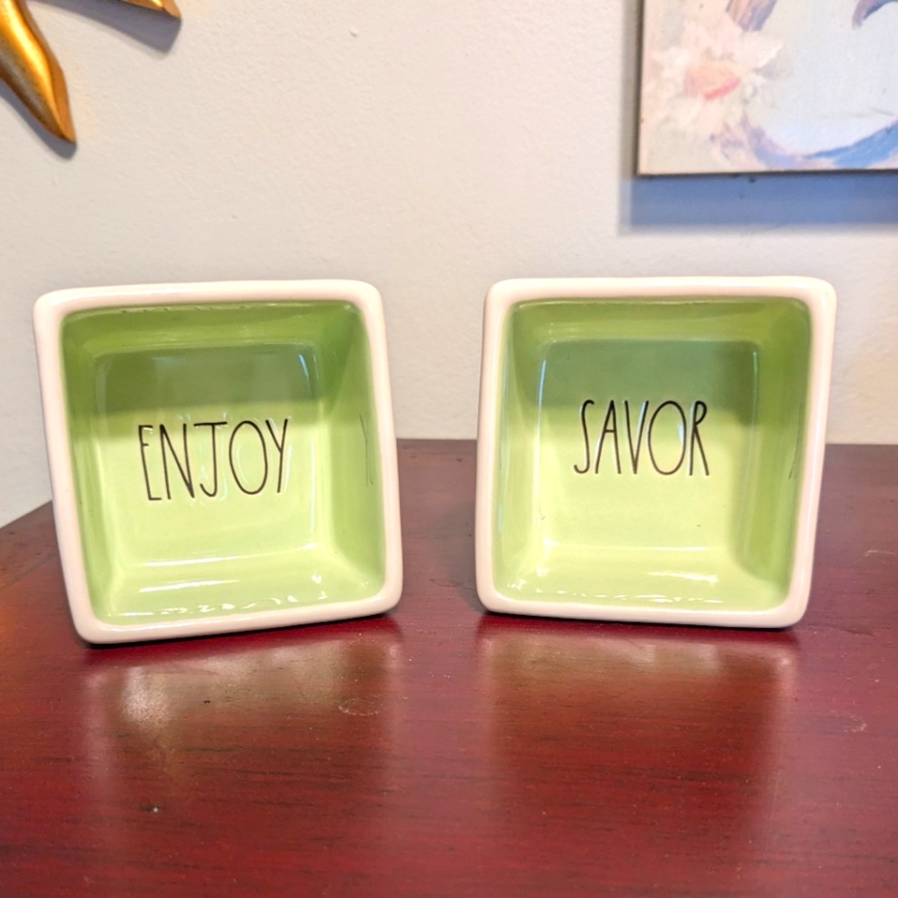 RAE DUNN Artisan Collection By Magenta Savor Enjoy 3" Square Dipping Bowls White